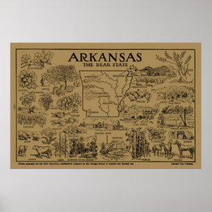 Vintage Map of Arkansas (1912) - Tan Poster