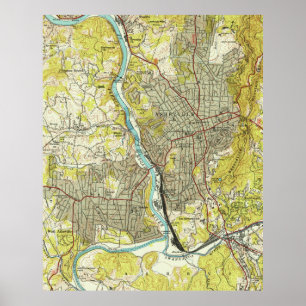Vintage Map of Asheville North Carolina (1943) Poster