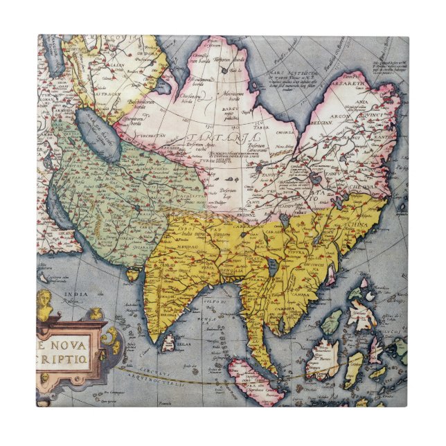 Vintage Map of Asia | 1580 Tile (Front)