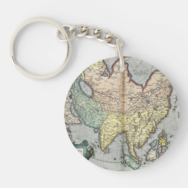Vintage Map of Asia | 1592 Key Ring (Front)