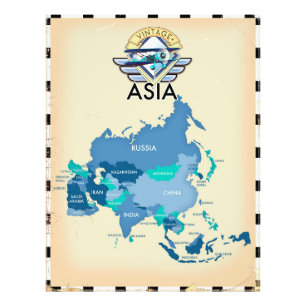 Vintage Map Of Asia Photo Print