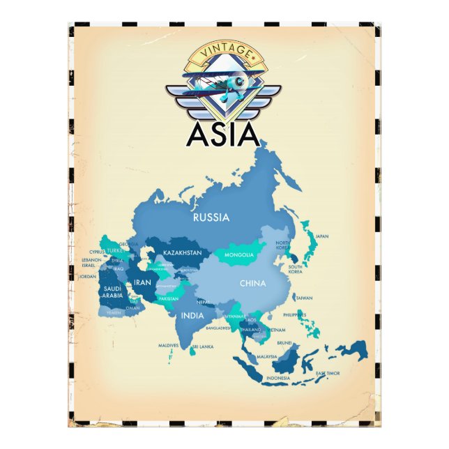 Vintage Map Of Asia Photo Print (Front)