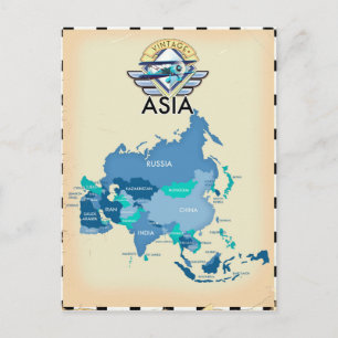 Vintage Map Of Asia Postcard