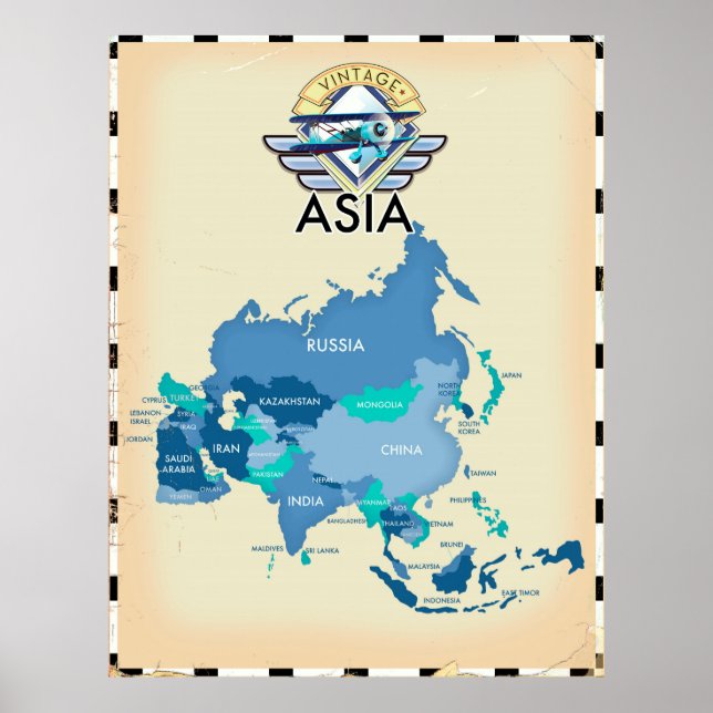 Vintage Map Of Asia Poster (Front)