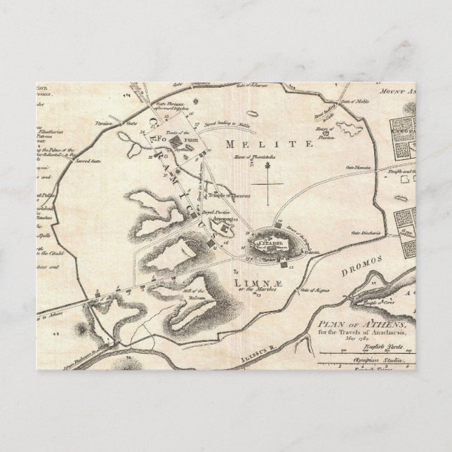Vintage Map of Athens Greece (1784) Postcard (Front)