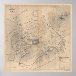 Vintage Map of Athens Greece (1841) Poster
