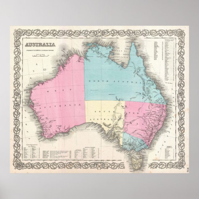 Vintage Map of Australia (1855) Poster (Front)