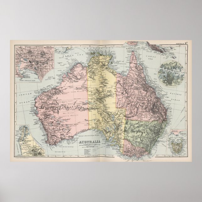 Vintage Map of Australia (1891) Poster (Front)