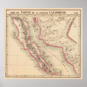 Vintage Map of Baja California (1827) Poster