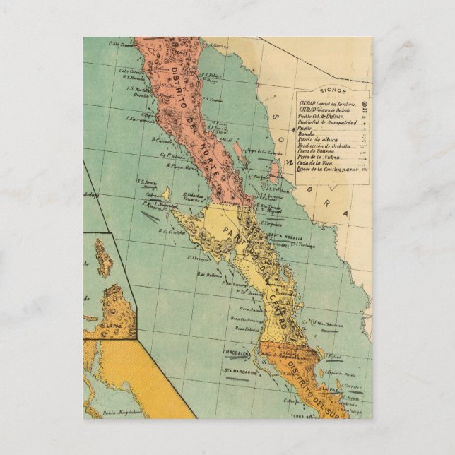 Vintage Map of Baja California (1899) Postcard (Front)