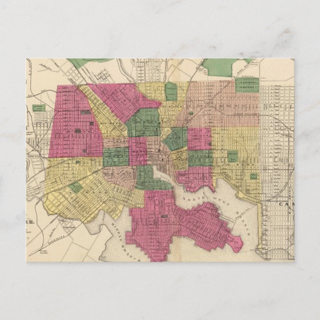 Vintage Map of Baltimore (1873) Postcard (Front)