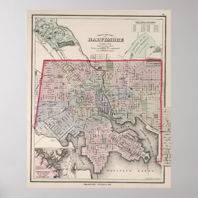 Vintage Map of Baltimore MD (1876) Poster (Front)