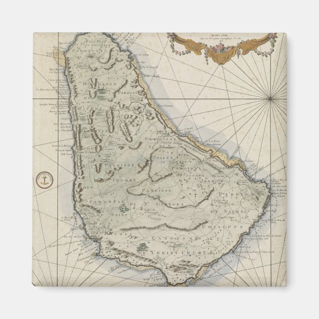 Vintage Map of Barbados (1758) Magnet (Front)