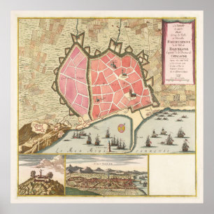 Vintage Map of Barcelona Spain (1706) Poster