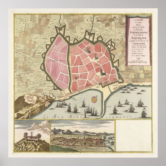 Vintage Map of Barcelona Spain (1706) Poster (Front)