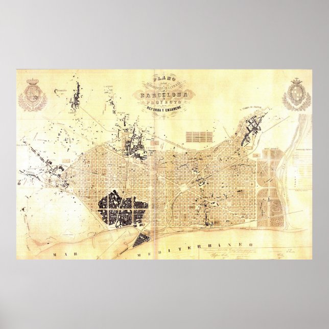Vintage Map of Barcelona Spain (1859) Poster (Front)