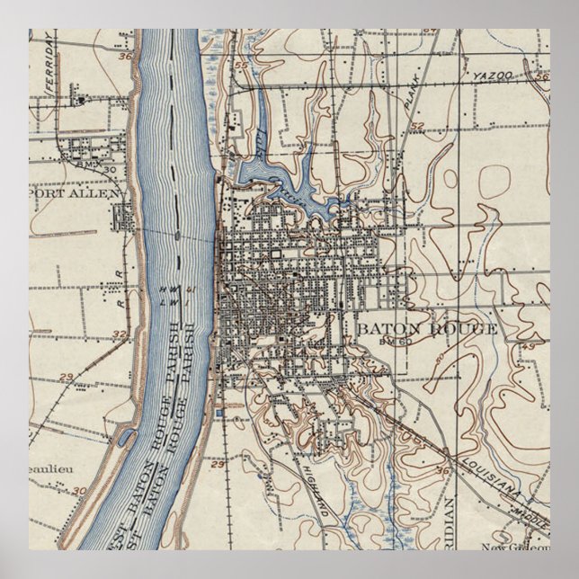 Vintage Map of Baton Rouge Louisiana (1906) Poster (Front)