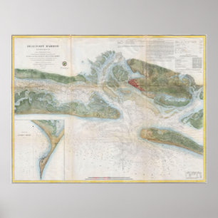 Vintage Map of Beaufort Harbor SC (1857) Poster