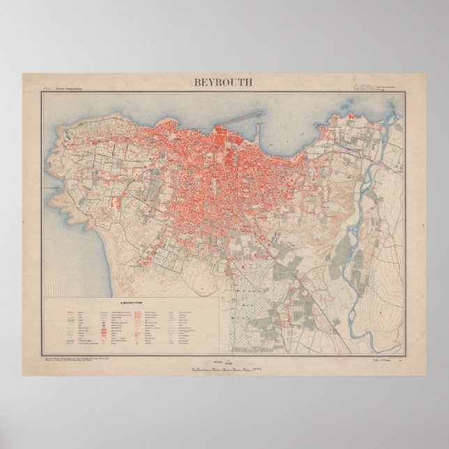 Vintage Map of Beirut Lebanon (1922) Poster (Front)