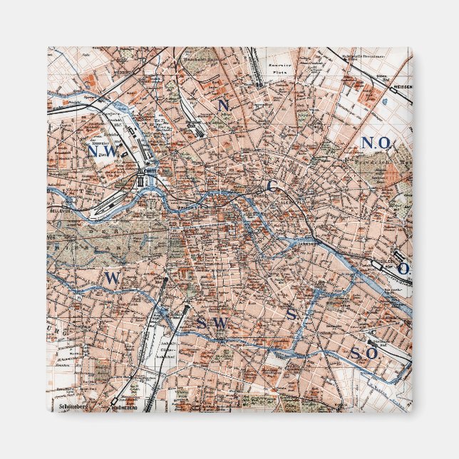 Vintage Map of Berlin Germany (1894) Magnet (Front)