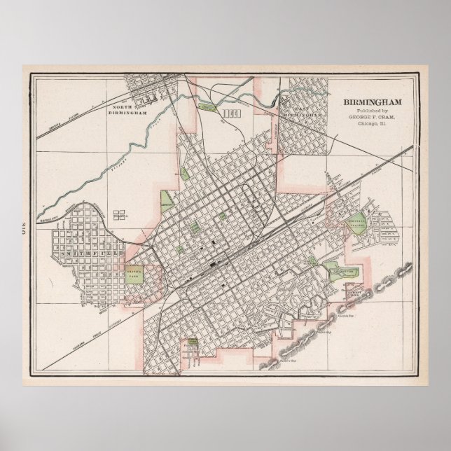 Vintage Map of Birmingham Alabama (1901) Poster (Front)