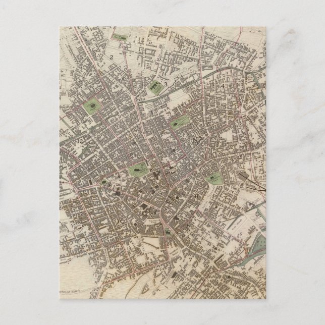 Vintage Map of Birmingham England (1839) Postcard (Front)