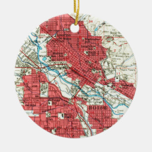 Vintage Map of Boise Idaho (1954) Ceramic Tree Decoration