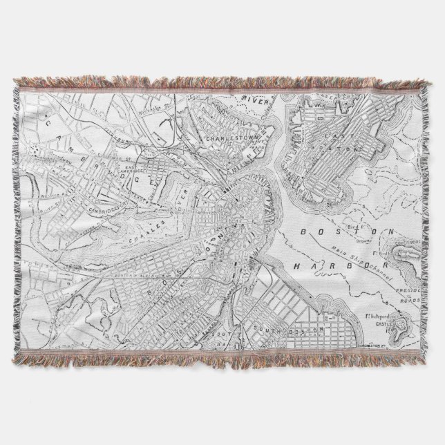 Vintage Map of Boston (1878) Throw Blanket (Front)