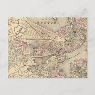 Vintage Map of Boston (1880) Postcard