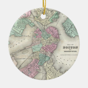 Vintage Map of Boston Harbour (1857) Ceramic Tree Decoration