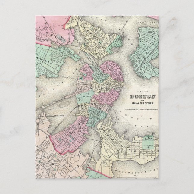 Vintage Map of Boston Harbour (1857) Postcard (Front)