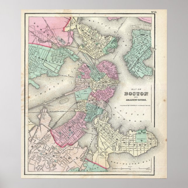 Vintage Map of Boston Harbour (1857) Poster (Front)