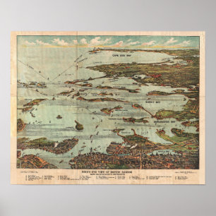 Vintage Map of Boston Harbour Poster