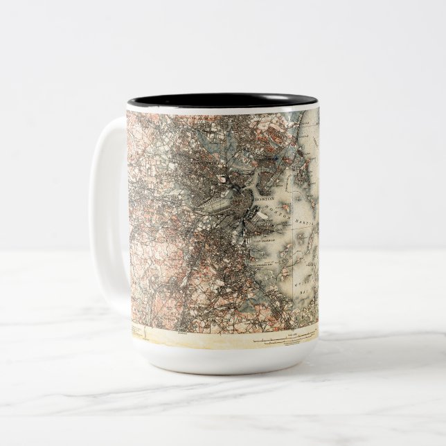 Vintage Map of Boston Two-Tone Coffee Mug (Front Left)