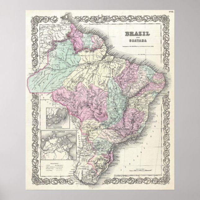 Vintage Map of Brazil (1855) Poster (Front)
