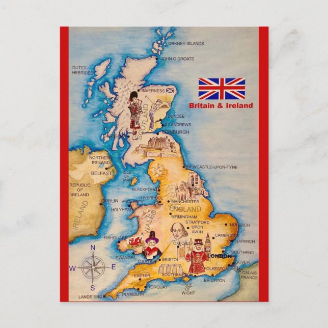 Vintage Map of Britain & Ireland Postcard (Front)