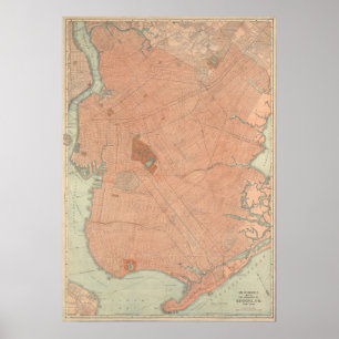 Vintage Map of Brooklyn, New York Poster