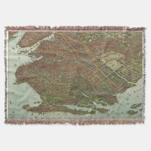 Vintage Map of Brooklyn NY (1908) Throw Blanket