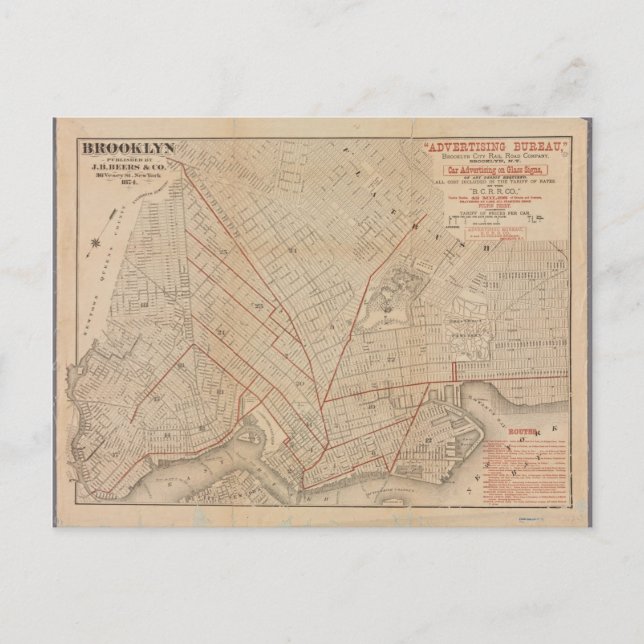 Vintage Map of Brooklyn Poster Postcard (Front)