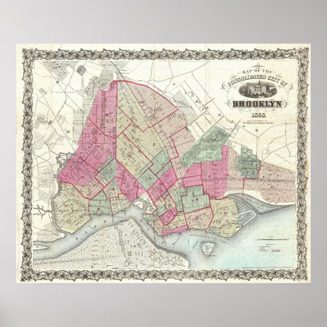 Vintage Map of Brookyln (1868) Poster (Front)