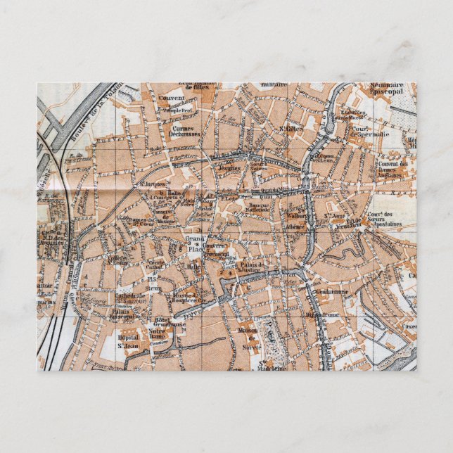 Vintage Map of Bruges (1905) Postcard (Front)