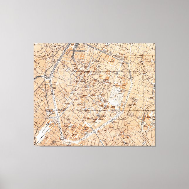 Vintage Map of Brussels (1905) Canvas Print (Front)