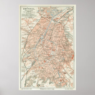 Vintage Map of Brussels Belgium (1907) Poster