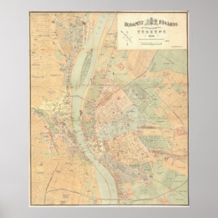 Vintage Map of Budapest Hungary (1884) Poster