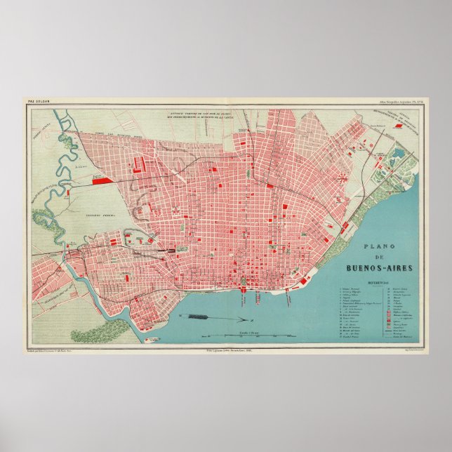 Vintage Map of Buenos Aires Argentina (1888) Poster (Front)