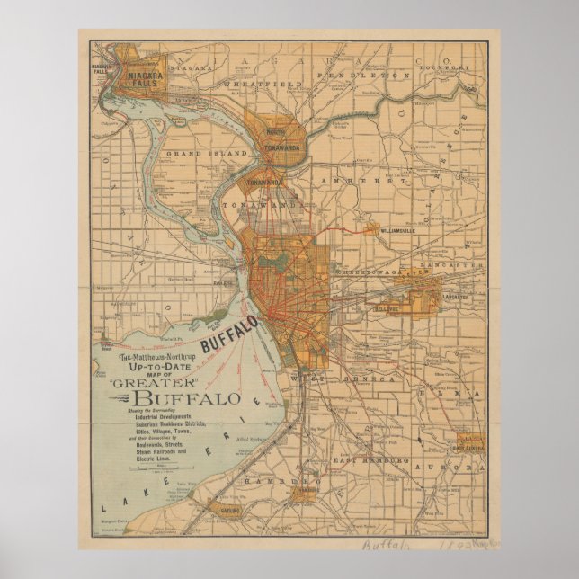 Vintage Map of Buffalo NY (1893) Poster (Front)