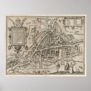 Vintage Map of Cambridge England (1575) Poster