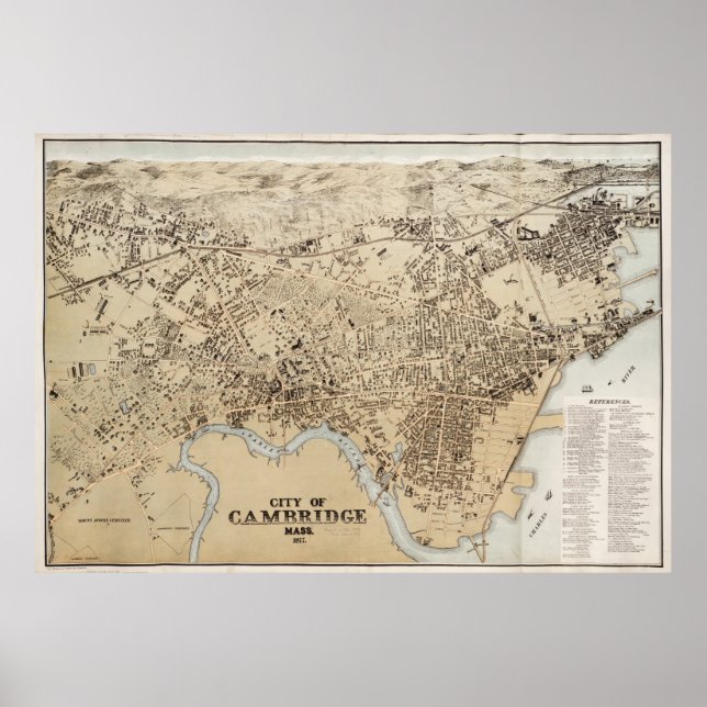 Vintage Map of Cambridge Massachusetts (1877) Poster (Front)