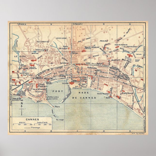 Vintage Map of Cannes France (1921) Poster (Front)