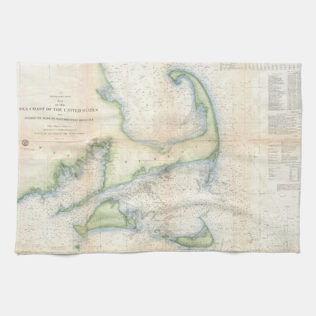 Vintage Map of Cape Cod (1857) Tea Towel (Horizontal)